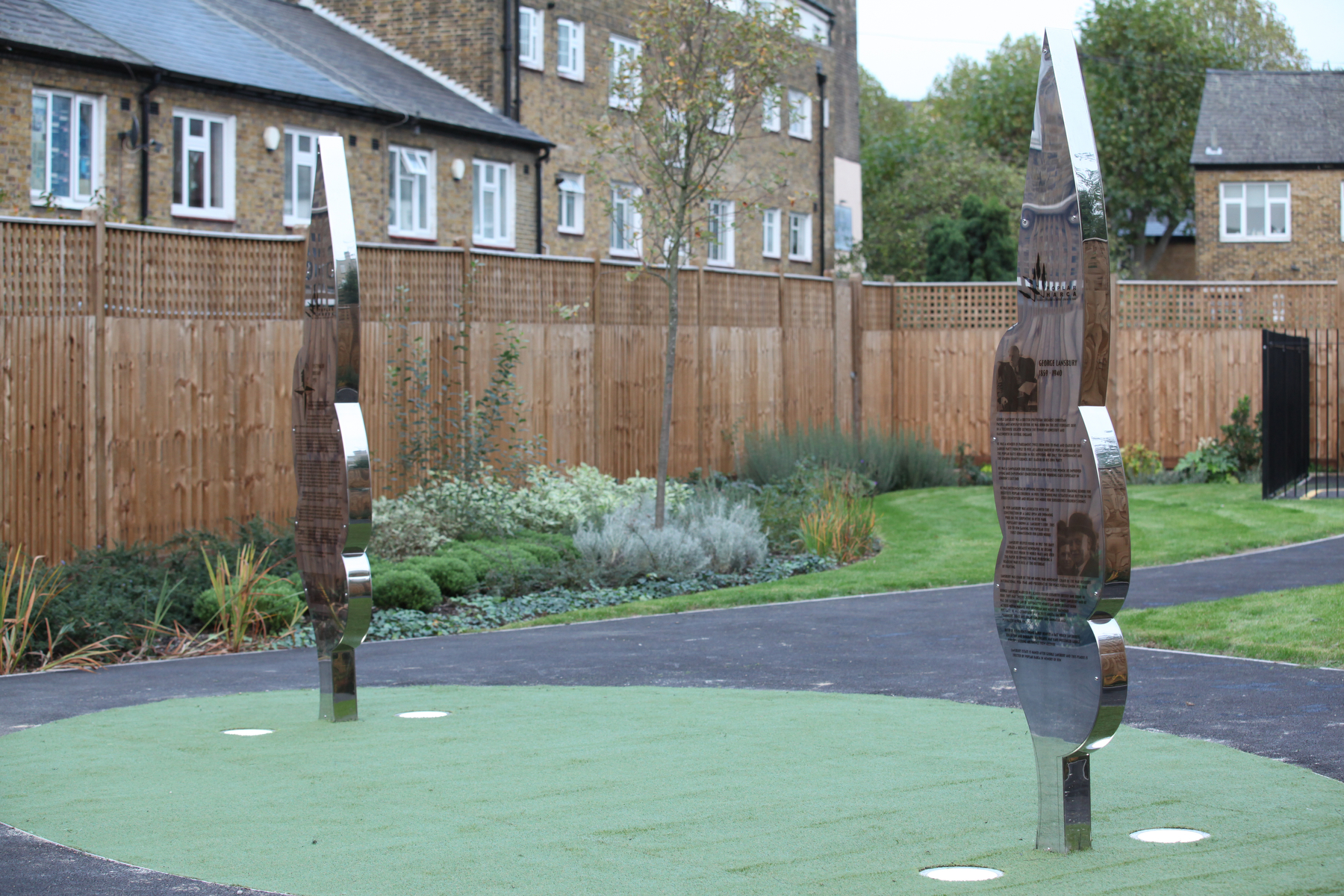 Two statues in the Lansbury North neighbourhood